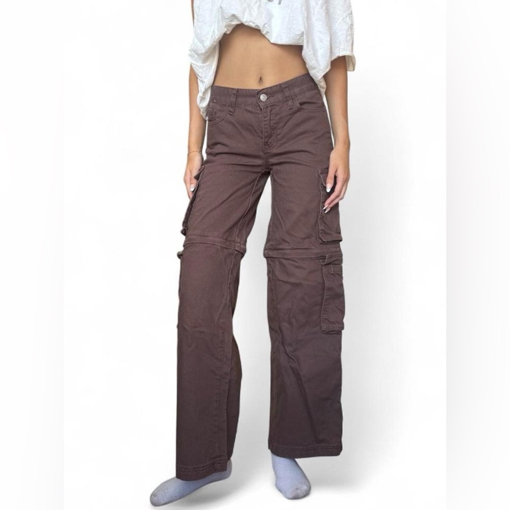 Women's Brown Cargo Wide-Leg Pants + Shorts